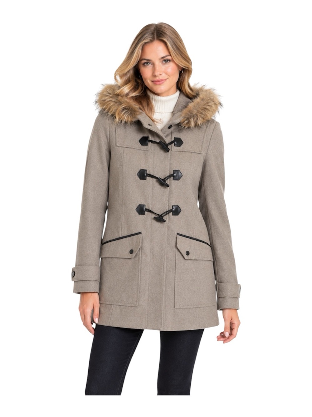 Marc New York Women Wool Blend Beige Hooded Size 10 Toggle Coat  Academic Preppy